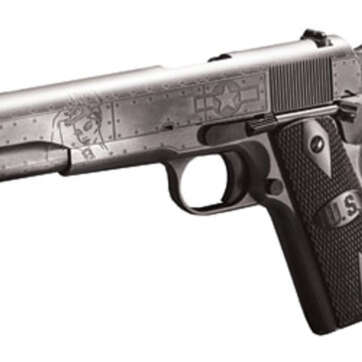 Auto Ordnance, Victory Girls 1911, Full Size Pistol, 45 ACP, 5" Barrel, Steel Frame, Checkered Wood Grips with U.S. Logo, 7Rd, Armor Black and Gunmetal Gray Cerakote Finish - Handsguns | American Guns & Ammo