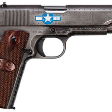 Auto Ordnance Squadron Special Edition WW2 1911 45 ACP, 5" Barrel, Black/Gray Cerakote, Wood Grips, US Logo, Adj Rear Sight, Custom Engraved to Resemble a WW2 Fighter Plane, 7rd - Handsguns | American Guns & Ammo