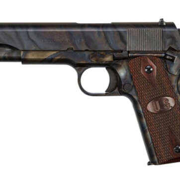 Auto-Ordnance 1911A1, 45 ACP, 5", 7rd, Checkered Wood Grips, US Logo, Case Hardened - Handsguns - American Guns & Ammo