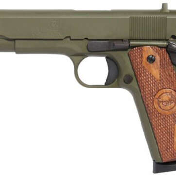 Iver Johnson 1911 A1, 45 ACP, 5", 8rd, Walnut Grips, OD Green - Handsguns - American Guns & Ammo