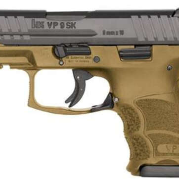 HK, VP9SK, Striker Fired, 9mm, 3.39" Barrel, Polymer Frame, Flat Dark Earth, 3 Dot Sights, 10Rd, 2 Magazines - Handsguns - American Guns & Ammo