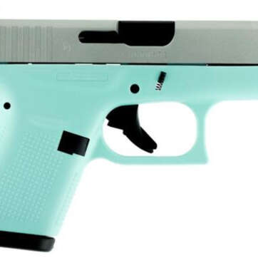 Glock G42 .380 ACP, 3.24", 6rd, Robin Egg Blue Frame, Silver Slide - Handsguns - American Guns & Ammo