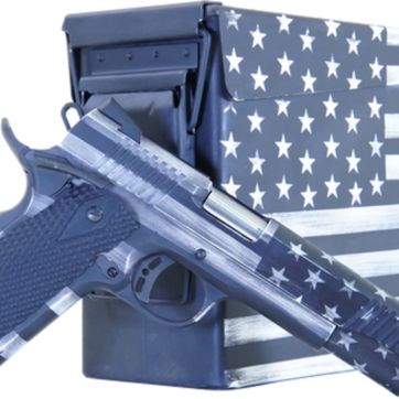 Citadel M-1911 with Ammo Can 45 ACP, 5" Barrel, Black G10 Grip American Flag, Battleworn Gray Cerakote Slide, 8rd - Handsguns | American Guns & Ammo