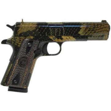 Iver Johnson 1911 A1, 45 ACP, 5", 8rd, Black Boa Snakeskin Finish, Wood Grips - Handsguns - American Guns & Ammo