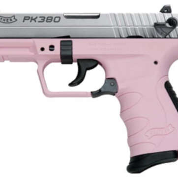 Walther, PK380 Double Action, Compact, 380ACP, 3.6" Barrel Nickel Slide Pink Grip, 8Rd Mag - Handsguns | American Guns & Ammo