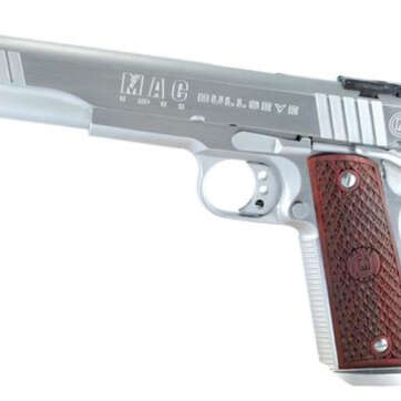 Metro Arms 1911 Bullseye Single 45 ACP, 6" Barrel, Hardwood, Logo Hard Chrome,, rd, 8 rd - Handsguns | American Guns & Ammo