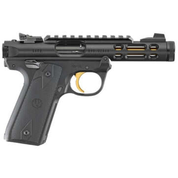 Ruger Mark IV Lite 22/45 22LR, 4.4" Gold Finished Threaded Barrel, Polymer Frame, Black, Checkered Grips, 10Rd Mag - Handsguns | American Guns & Ammo