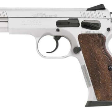 EAA Witness Elite Stock 1 DA/SA 9mm 4.5" Barrel, Wood Grip Chrome Finish, 17rd - Handsguns | American Guns & Ammo
