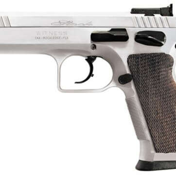 EAA Witness Elite Stock 2 DA/SA 9mm 4.5" Barrel, AS Wood Grip Chrome, 17rd - Handsguns - American Guns & Ammo