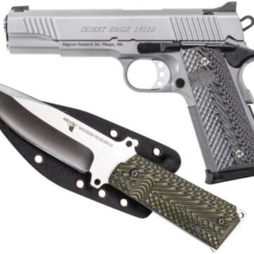 Desert Eagle 1911 Pistol/Knife Combo 45 ACP 5" Barrel SS Finish 8rd Mag Plus 1911 Fixed Blade Knife, Sheath - Handsguns - American Guns & Ammo