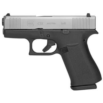 Glock G43X Silver Subcompact 9mm, 3.39" Barrel, Polymer Frame, Glock Night Sights, 2x10rd Mags - Handsguns | American Guns & Ammo
