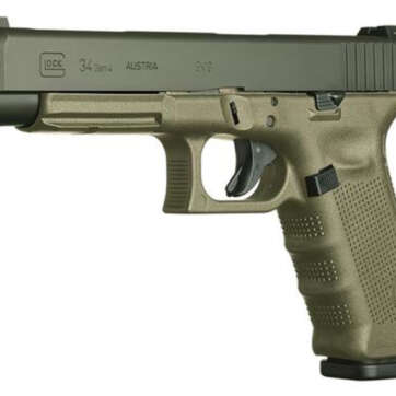 Glock G34 G3 9mm, 5.31", 10rd, OD Green Frame, Black Slide - Handsguns - American Guns & Ammo