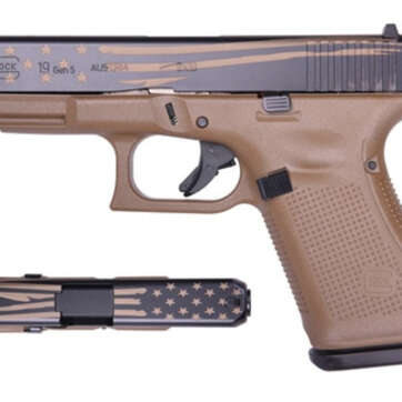 Glock 19 Gen5 9mm, 4" Barrel, Flat Dark Earth/Distressed Flag, 15rd - Handsguns | American Guns & Ammo