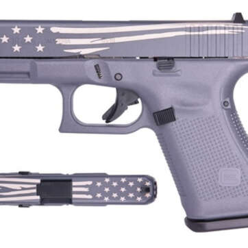 Glock 19 Gen5 9mm, 4" Barrel, Gray/Laser Engraved Distressed Flag, 15rd - Handsguns | American Guns & Ammo