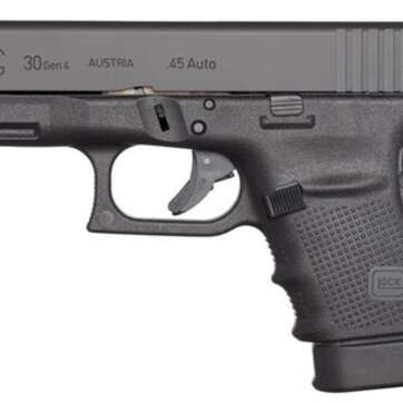 Glock, 30 Gen 4, Safe Action, Compact Pistol, 45 ACP, 3.77" Barrel, Polymer Frame, Matte Finish, Fixed Sights, 10Rd, 3 Magazines, Glock OEM Rail - Handsguns - American Guns & Ammo