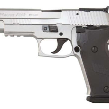 SIG P220 Match Elite 45 ACP 5 Barrel Adjustable Target Sights Dark Alloy Grip Beavertail Natural Stainless Steel Finish Black Grip 8 Round - Handsguns - American Guns & Ammo