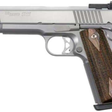 Sig 1911 9MM, 5" Barrel, Match Elite Stainless Finish SAO Adjustable Sights Blackwood Grip (2) 9RD Steel MAG - Handsguns - American Guns & Ammo