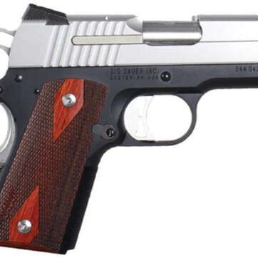 Sig 1911 45 ACP 3.3In 2-Tone Black & Stainless Finish SAO Siglite Rosewood Grip (2) 7RD Steel MAG - Handsguns | American Guns & Ammo