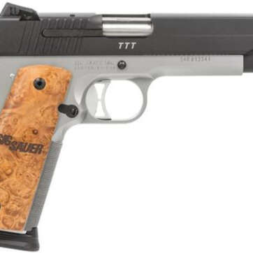 Sig 1911 45 ACP, 5" Barrel, TTT Reverse 2-Tone SAO Siglite Burled Maple Grip (2) 8RD Steel MAG MA Compliant - Handsguns - American Guns & Ammo