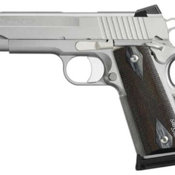 Sig 1911 45 ACP, 5" Barrel, Stainless Stainless Finish SAO Siglite Blackwood Grip (2) 8RD Steel MAG CA Compliant - Handsguns | American Guns & Ammo