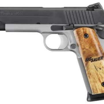 Sig 1911 45 ACP, 5" Barrel, TTT Reverse 2-Tone SAO Siglite Burled Maple Grip (2) 8RD Steel MAG CA Compliant - Handsguns - American Guns & Ammo