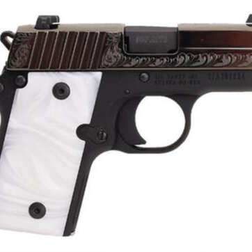 Sig P238 380 ACP 2.7In White Pearl Nitron Engraved Slide SAO Siglite White Pearl Grip (1) 6RD Steel MAG - Handsguns | American Guns & Ammo
