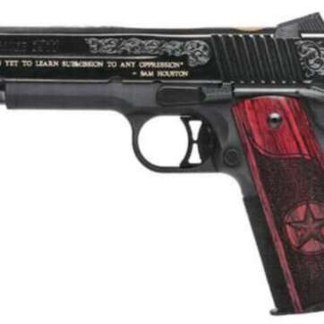 Sig 1911 45 ACP, 5" Barrel, Texas Gold Engraved Nitron SAO Siglite Custom Texas Grip (2) 8RD Steel MAG - Handsguns | American Guns & Ammo