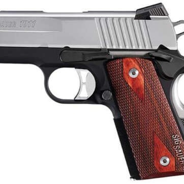 Sig 1911 9MM 3.3In Ultra Compact Black & Stainless Finish SAO Siglite Rosewood Grip (2) 8RD Steel MAG - Handsguns | American Guns & Ammo