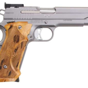 Sig Super Target 1911 45 ACP, 5" Barrel, SS Finish, Adjustable Sights, Target Birch Grip, 2x8rd Mags - Handsguns | American Guns & Ammo