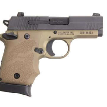 Sig P938 9MM 3IN Combat 2-Tone Flat Dark Earth SAO Siglite Flat Dark Earth Rubber Grip (1) 7RD Steel MAG Ambi Safety - Handsguns | American Guns & Ammo