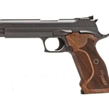 Sig P210 Target Single 9mm, 5", Walnut Grip, Black Nitron Stainless Steel, 8rd - Handsguns | American Guns & Ammo