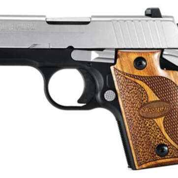 Sig P938 9mm, 3", SAS, 2-Tone, SAO, Siglite, Walnut Grip, Ambi Saftey, Dehorned, MA Compliant, 7rd Mag - Handsguns - American Guns & Ammo