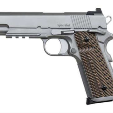 Dan Wesson, SPECIALIST, 1911 Full Size Pistol, 9mm, 5" Barrel, Steel Frame, Stainless Finish, G10 Grips, Fixed Night Sights, Ambidextrous Safety, 10Rd - Handsguns | American Guns & Ammo