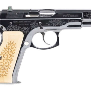 CZ 75B 45TH Anniversary DA/SA, Full Size, 9mm, 4.6" Barrel, Steel Frame, High Gloss Blued Finish, Wood Grips, 16Rd, Swappable Safety/Decocker, Night Sights - Handsguns | American Guns & Ammo