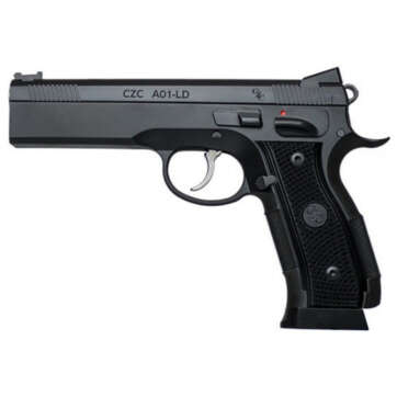 CZ AO-1 LD Custom, 9mm, 4.9" Stainless Barrel, Aluminum, Manual Safety, Full Size, Fiber Optic Front And Low Mount Rear Sights, 19Rd, Black - Handsguns | American Guns & Ammo