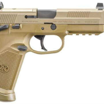 FN America, FNX-45 Tactical, DA/SA, Semi-automatic, Full Size Pistol, 45 ACP, 5.3" Threaded Barrel, Polymer Frame, Flat Dark Earth, Suppressor Height Night Sights, 10Rd, 2 Magazines, Fired Case, Manual Safety, Optics Ready - Handsguns | American Guns & Ammo