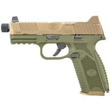 FN 509 Tactical 9mm, 4.5" Threaded Barrel, OD Green Frame, Flat Dark Earth Slide, 17 & 24rd - Handsguns | American Guns & Ammo