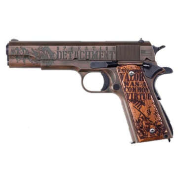 Auto Ordnance Iwo Jima Commemorative 1911 45 ACP, 5" Barrel, Steel Frame, Olive Drab, Distressed Copper, Engraved, 7rd - Handsguns | American Guns & Ammo
