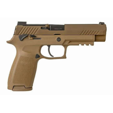 Sig Sauer, P320 M17, Striker Fired, 9mm, 4.7" Barrel, Polymer Frame, Coyote Finish, DP Pro Plate, Manual Safety, 1-17Rd Magazine, 1-21Rd Magazines, Siglite Night Sights - Handsguns | American Guns & Ammo