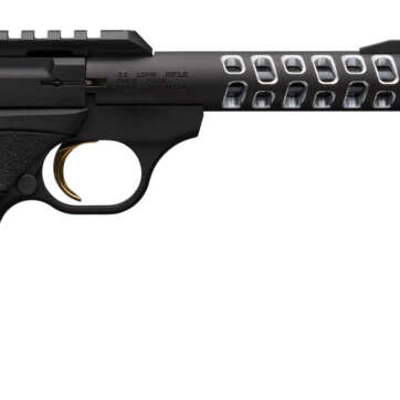 Browning, Buck Mark Vision, Semi-automatic, 22 LR, 5.875" Barrel, Threaded 1/2-28, Includes Muzzle Brake, Black Color, Anodized Finish, URX Rubber Grip, Thumb Safety, Right Hand, Adjustable Rear & Fiber Optic Front Sights, 10Rd, 2 Magazines - Handsguns | American Guns & Ammo