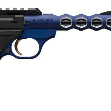 Browning, Buck Mark Vision, Semi-automatic, 22 LR, 5.875" Barrel, Threaded 1/2-28, Includes Muzzle Brake, Blue Color, Anodized Finish, URX Rubber Grip, Thumb Safety Right Hand, Adjustable Rear & Fiber Optic Front Sights, 10Rd, 2 Magazines - Handsguns | American Guns & Ammo