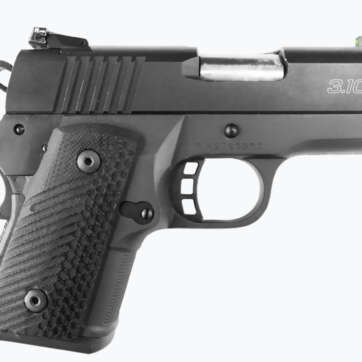 Rock Island Ultra Warrior 1911, Compact, 45ACP, 3.1" Barrel, Alloy Frame, Black, G10 Grips, Fiber Optic Front Sight, Adjustable Rear Sight, 10Rd Mag - Handsguns | American Guns & Ammo