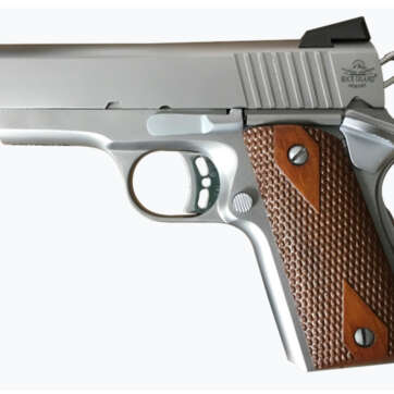 Rock Island ECS 1911, Compact, 45ACP, 3.63" Barrel, Steel Frame, Stainless Finish, Wood Grips, Fixed Sights, 7Rd, 1 Magazine - Handsguns | American Guns & Ammo