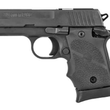 Sig P938, SAS, Single Action Only, Compact, 9mm, 3" Barrel, Alloy Frame, Black Hard Coat Anodized Finish, Rubber Grips, Night Sights, 7Rd, 1 Magazine - Handsguns | American Guns & Ammo