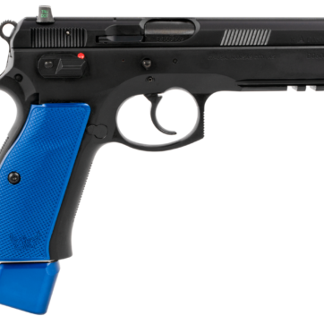 CZ 75 SP-01 9mm, 4.60" Bbl,, Rnd, Black Slide, Blue Henning Grips, 22 rd - Handsguns | American Guns & Ammo