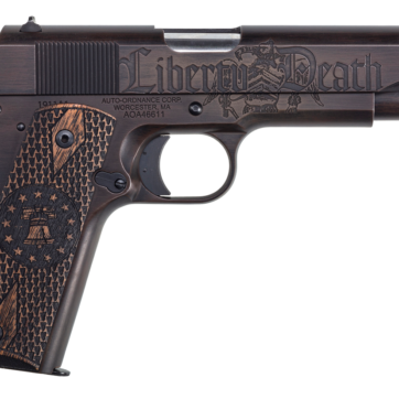 Auto Ordnance Liberty Edition Full Size 1911, 45 ACP, 5" Barrel, Steel Frame, Black/Brown Custom Cerakote Engraved Goncalo Wood Grips, 7Rd Mag - Handsguns | American Guns & Ammo