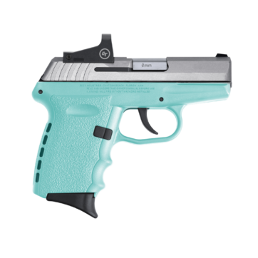 SCCY Industries CPX-2 RD 9mm, 3.10" Barrel, Stainless Slide Robin Egg Blue Grip, NMS CTS-1500 Red Dot, 10rd - Handsguns | American Guns & Ammo