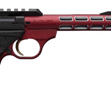 Browning, Buck Mark Vision, Semi-automatic, 22 LR, 5.875" Barrel, Threaded 1/2-28, Includes Muzzle Brake, Red Color, Anodized Finish, URX Rubber Grip, Thumb Safety, Right Hand, Adjustable Rear & Fiber Optic Front Sights, 10Rd, 2 Magazines - Handsguns | American Guns & Ammo