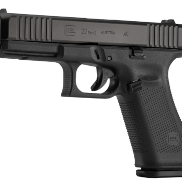 Glock 22 Gen5, Striker Fired, Full Size, 40S&W, 4.49" Marksman Barrel, Polymer Frame, Matte Finish, Fixed Sights, 15Rd, 3 Magazines, Ambidextrous Slide Stop Lever, Flared Mag Well, nDLC Finished Slide and Barrel, No Finger Grooves - Handsguns | American Guns & Ammo