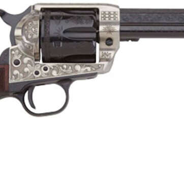 Pietta 1873 GW2 Deluxe Alchimista III 45 Colt, 5.50" Barrel, Blued Engraved Walnut Army Checkered Grip, 6rd - Handsguns | American Guns & Ammo